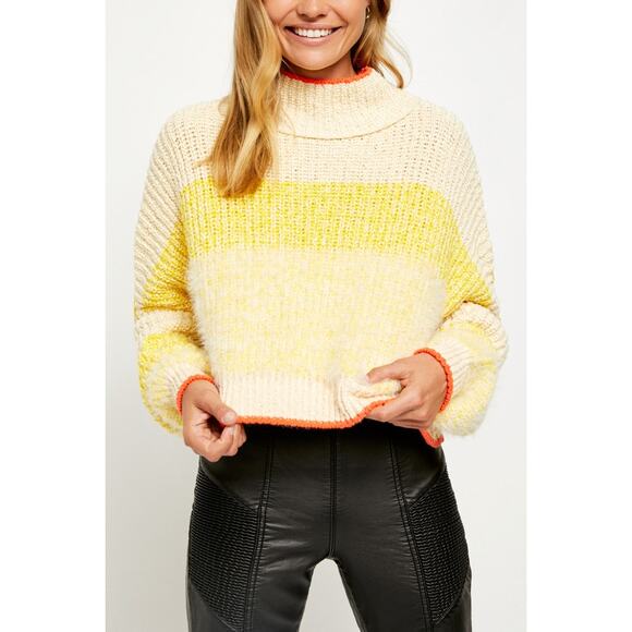 Free People Sweaters - Bucket List Free People Sunbrite Yellow Multi Chunky Knit Turtleneck Sweater